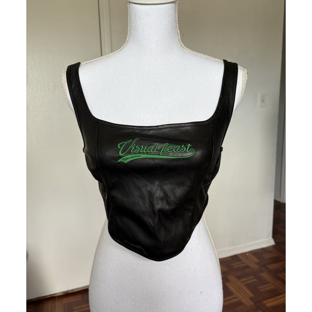 SHEIN Women’s Black Leather Cropped Tank Top Size Small